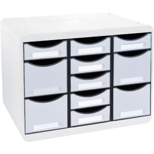 Exacompta STORE BOX MULTI drawer box 11 open drawers light grey