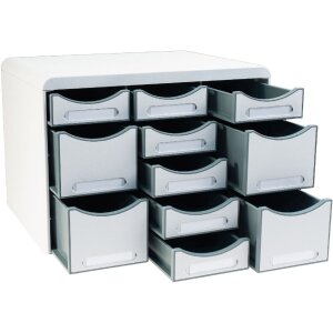 Exacompta STORE BOX MULTI drawer box 11 open drawers light grey