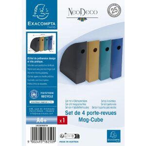 Exacompta Set 4 Mag Cube magazine file Neo Deco assorted colours