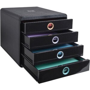 Exacompta 314496D Aquarel drawer box 4 compartments A4+ black assorted colours