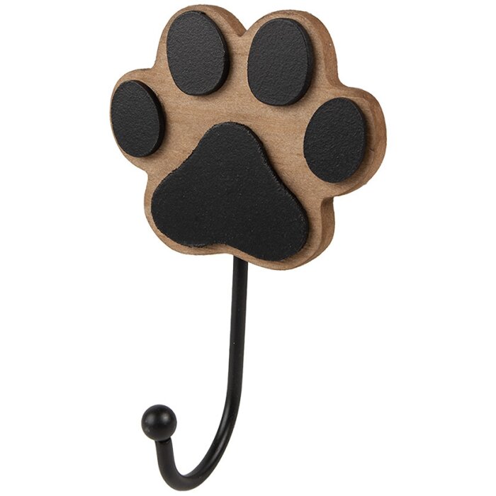 Clayre & Eef 65735 Wall hook dog paw brown wood metal 9x5x14 cm country style