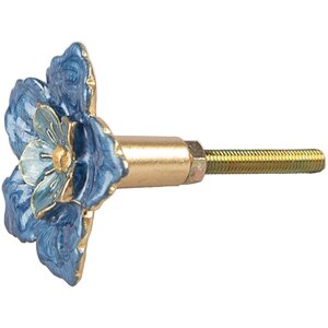 Clayre & Eef Door Knob Flower Blue Iron 4x3x4 cm