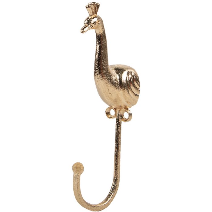 Clayre Eef Wall Hook Peacock Gold Coloured 5x3x14 cm Iron Vintage Style Decorative Hook