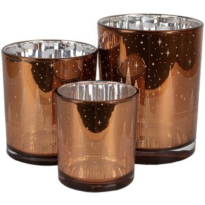 Clayre Eef Tea Light Holder Set of 3 Brown Glass Houses...