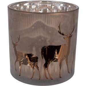 Clayre Eef tealight holder deer motif brown glass...