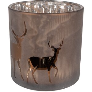 Clayre Eef tealight holder deer motif brown glass...