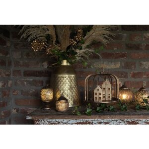 Clayre Eef LED Lantern Bronze coloured glass Boho Ø 10x20 cm 2xAAA batteries