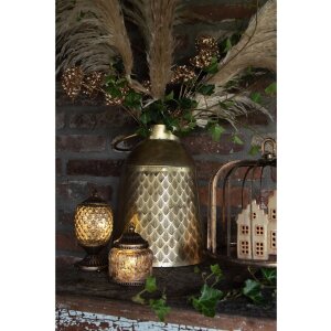 Clayre Eef LED Lantern Bronze coloured glass Boho Ø 10x20 cm 2xAAA batteries