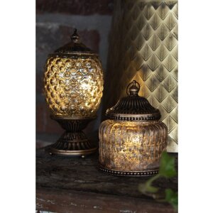 Clayre Eef LED Lantern Bronze coloured glass Boho Ø 10x20 cm 2xAAA batteries