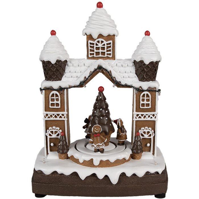 Clayre Eef 6PR4312 Gingerbread House LED Music Christmas Decoration 20x11x27 cm Brown