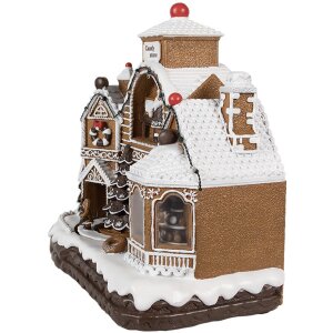 Clayre Eef Christmas Decoration Gingerbread House LED Music 33x17x30 cm Brown