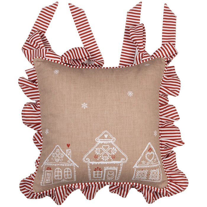 Clayre Eef GBB25 Cushion Cover 40x40 cm Brown Gingerbread House Cotton Country Style