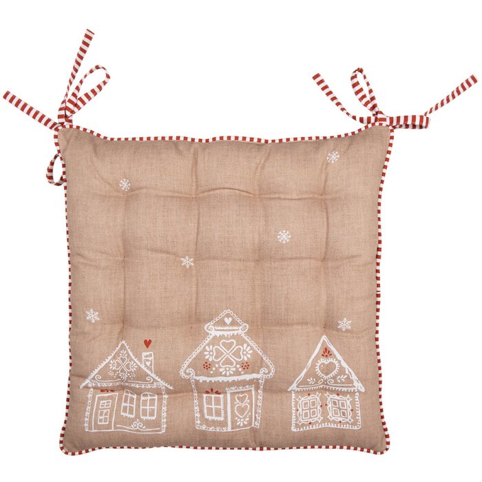 Clayre Eef chair cushion 40x40x4 cm brown gingerbread house cotton country style