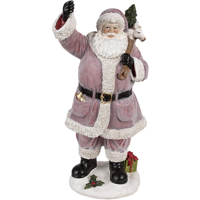 Clayre & Eef Father Christmas Figurine Pink 43 cm Polyresin Christmas Decoration