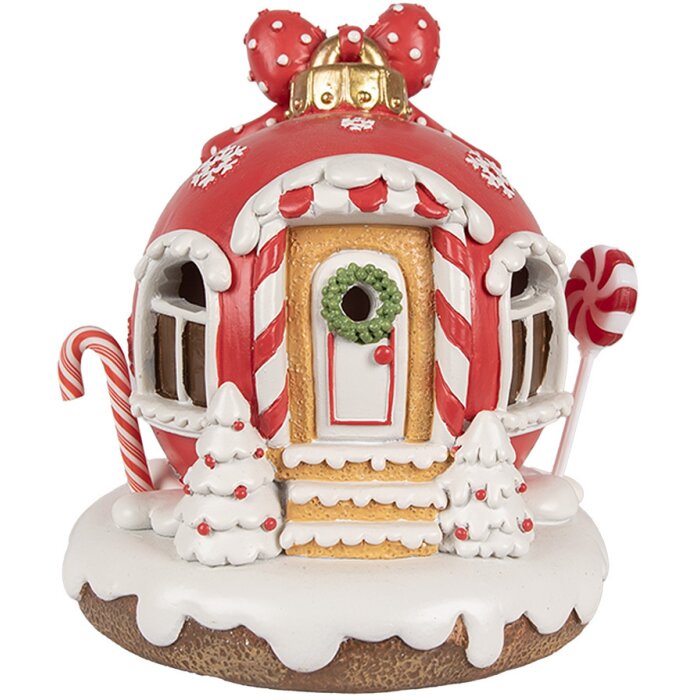 Clayre Eef 6PR4340 Gingerbread House LED Red Polyresin Country Style Christmas