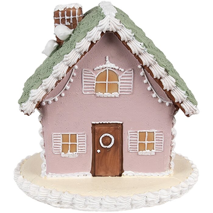 Clayre Eef Gingerbread House 12 cm Pink Polyresin Christmas Decoration