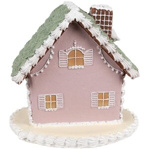 Clayre Eef Gingerbread House 12 cm Pink Polyresin Christmas Decoration