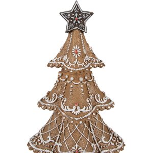 Clayre & Eef Christmas Decoration Tree Ø18x32cm Brown Gingerbread Design Polyresin