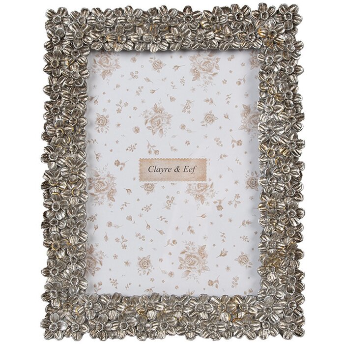 Clayre & Eef 2F1183 Photo Frame Silver Coloured 18x2x23 cm Retro Floral Design