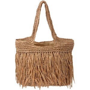 Juleeze Beach Bag 42x42 cm Brown Boho Design with Fringes...