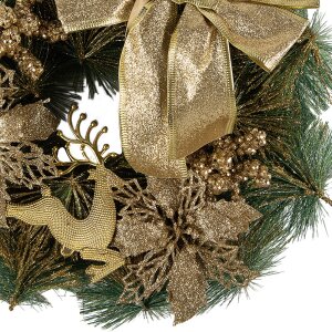 Clayre & Eef Christmas Wreath Gold Green Ø 30x7 cm Plastic Decoration