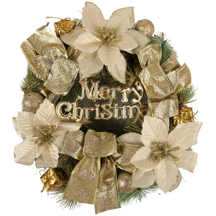 Clayre & Eef 65773 Christmas Wreath Gold coloured green Ø 30x8 cm plastic