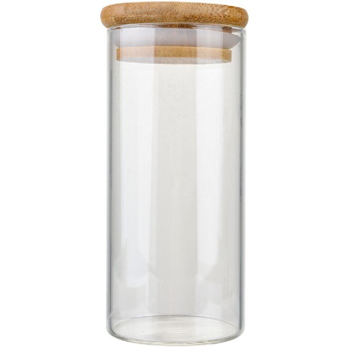 Clayre & Eef 6GL4910M Storage jar with lid Transparent glass Bamboo Ø 5x13 cm