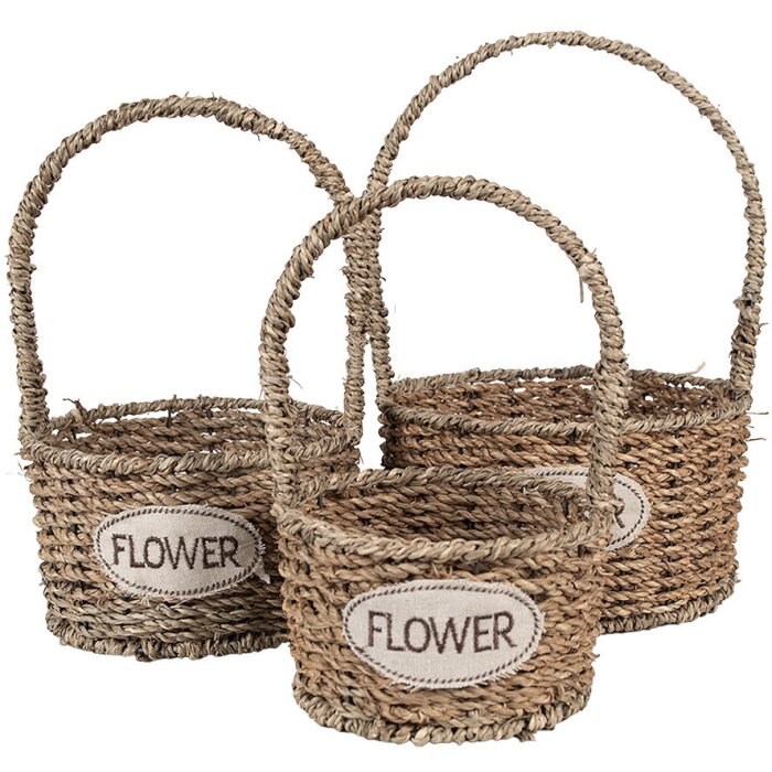 Clayre & Eef 65709 Basket Set 3 Seagrass Brown Ø 22/19/16 cm Country style