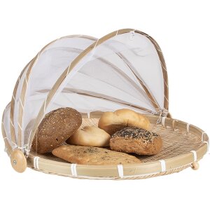 Clayre & Eef Food Hood Set 3-piece Bamboo Beige White 48x46x26 cm