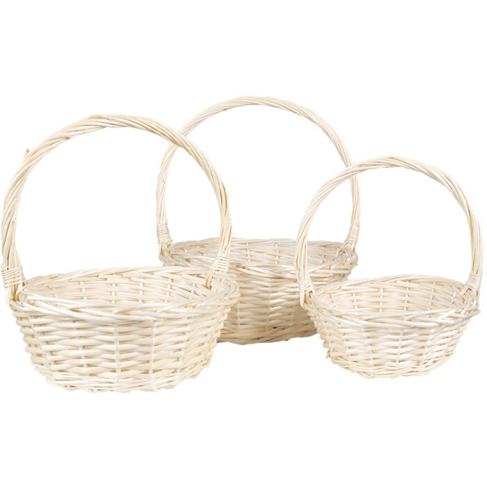 Clayre & Eef 65722 Basket Set of 3 Rattan Beige Ø 33x12 27x11 22x9 cm