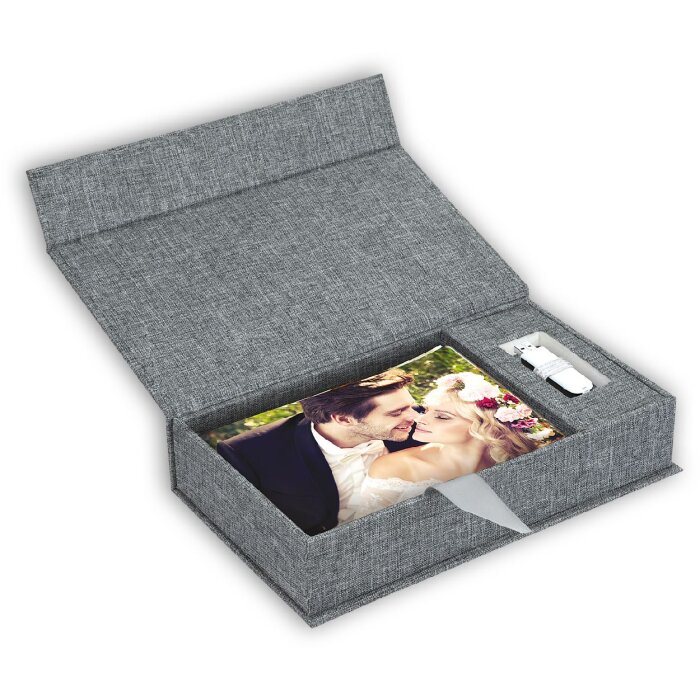 ZEP USB photo box Lodi grey linen 23x12.5x5 cm without USB stick