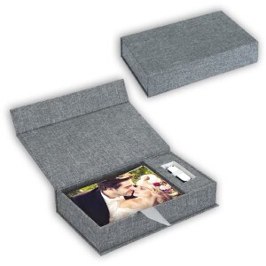 ZEP USB photo box Lodi grey linen 23x12.5x5 cm without...