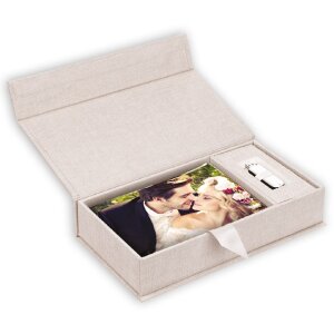 ZEP USB photo box Lodi cream linen cover 23x12 5x5 cm...