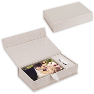 ZEP USB photo box Lodi cream linen cover 23x12 5x5 cm without USB stick