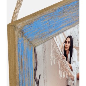 ZEP Wooden picture frame Voiron 3 photos 10x15 cm Blue White Vintage 49x26 cm Wall