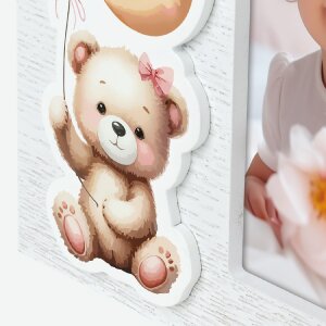 ZEP Baby picture frame Colin pink wood 10x15 cm with 3D teddy star pattern