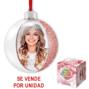 ZEP Christmas bauble with photo 7.5x7.5 cm Pink for hanging