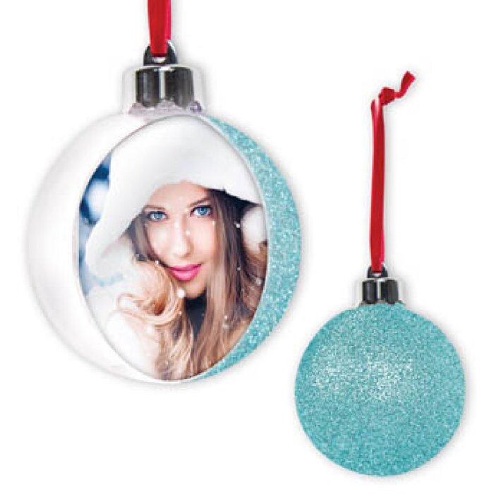 ZEP Christmas bauble with photo 10x10 cm blue for hanging