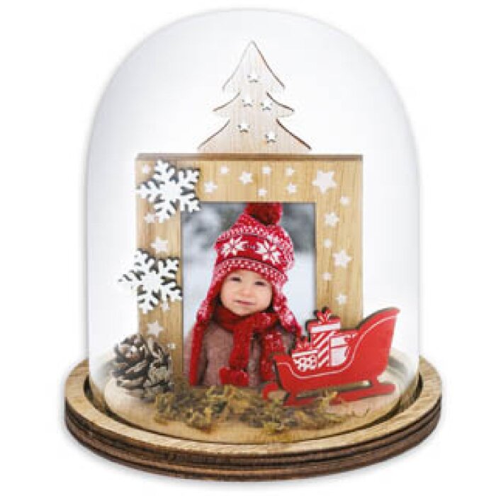 ZEP Christmas photo frame Herman glass dome 5x7 cm wood red