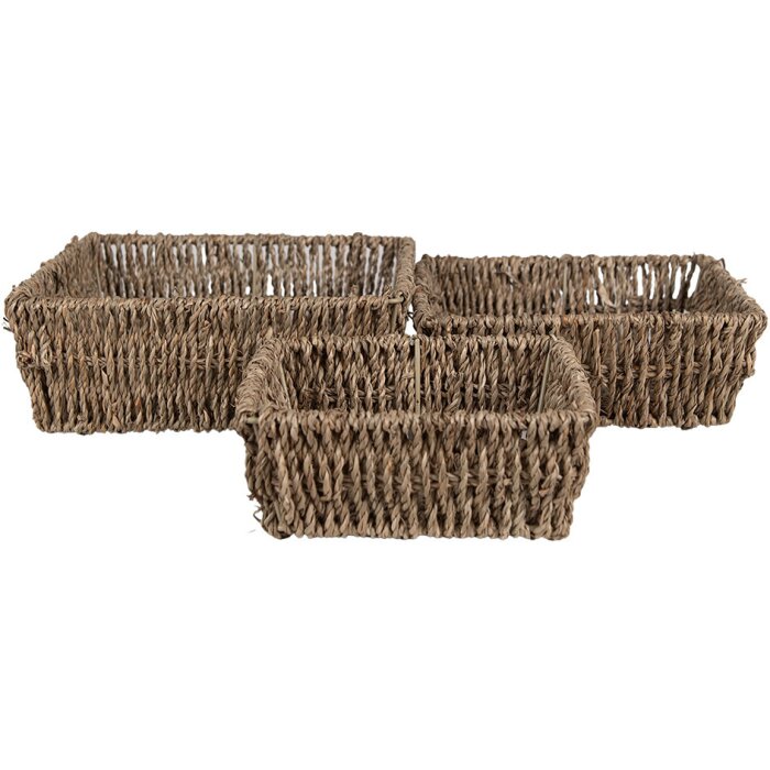 Clayre & Eef 65711 Storage Baskets Seagrass Set of 3 Brown Boho Style