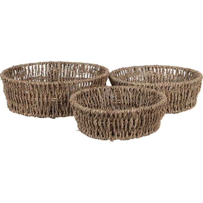 Clayre & Eef 65712 Storage Baskets Set 3 Sea Grass Brown Ø 24x8/22x7/19x6 cm