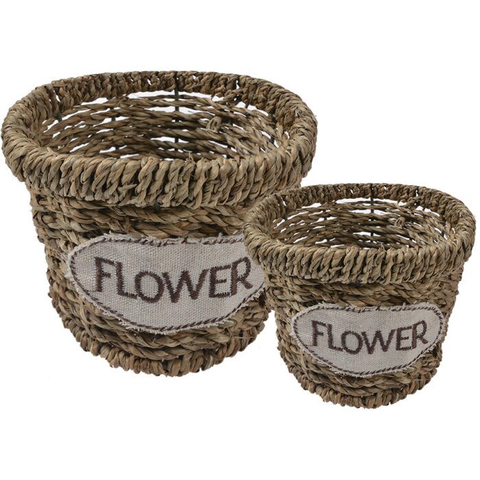 Clayre & Eef 65714 Basket Set 2 Seagrass Brown Ø 16x13 Ø 13x11 cm Boho Style