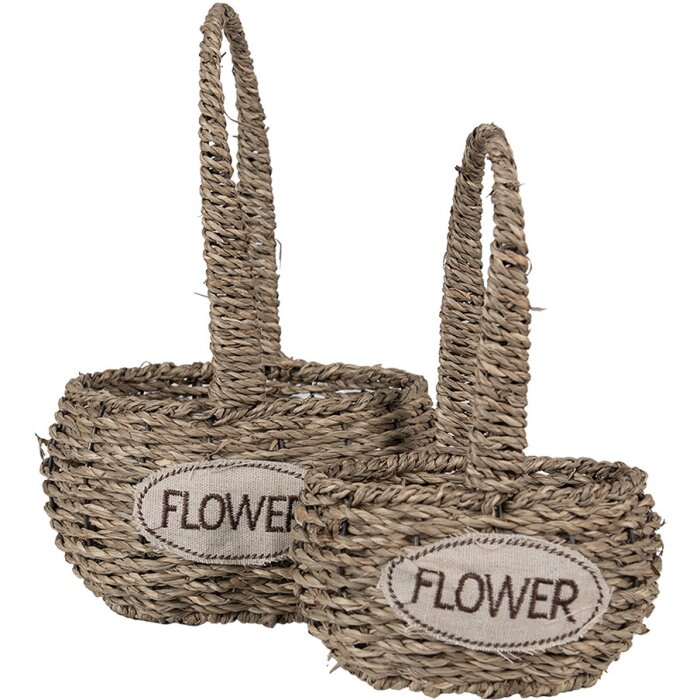 Clayre & Eef 65715 Basket Set 2 pieces Seagrass Flower 20x16/28x16 cm