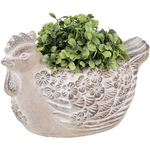 Clayre & Eef 6TE0542M Flowerpot Chicken Stoneware Beige 21x14x13 cm Vintage