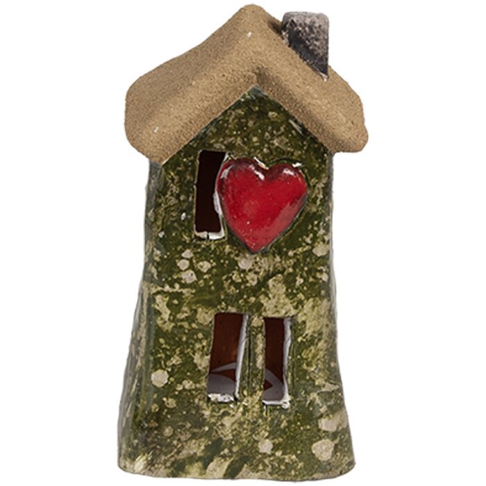 Clayre & Eef 6CE1779 Decorative House Country Style Ceramic Green Brown Heart 5x5x10 cm