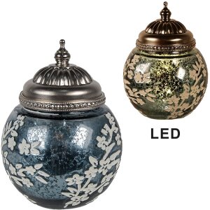 Clayre & Eef 6GL4594 LED decoration glass blue white Ø 11x15 cm country style 2xAAA