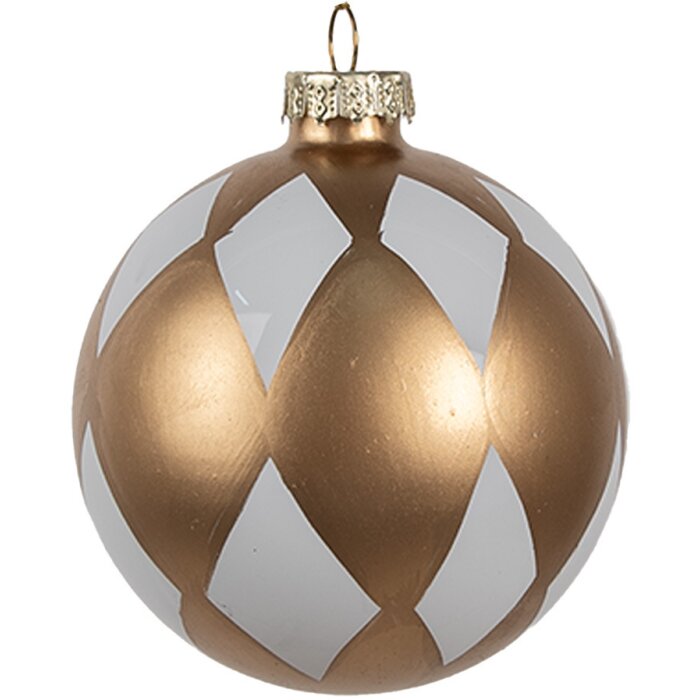 Clayre & Eef 6GL4610 Christmas bauble gold white Ø 8 cm glass modern