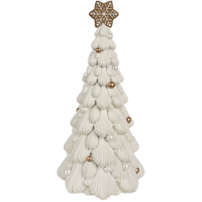 Clayre & Eef 6PR4245 Christmas Tree Decoration White Brown Ø 15x31 cm Polyresin