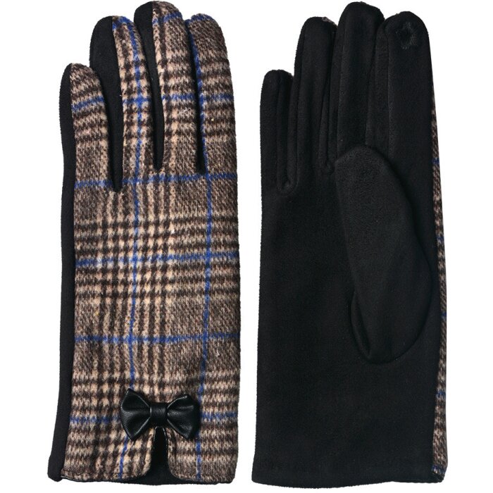 Juleeze JZGL0052G Gloves 9x24 cm grey check pattern with bow