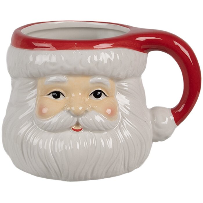 Clayre & Eef 6CEMU0154 Mug Father Christmas White Red 400 ml 14x11x9 cm